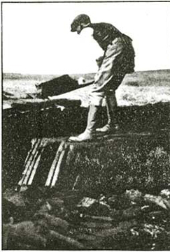 The peat was then laid up in stacks — usually 30 inches high — with the blocks in the first row set 2 inches apart and the upper layers staggered over the gaps to allow air to pass through the material.